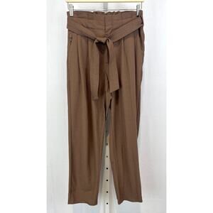 ATHLETA Skyline Plaid Pants II 598476 Pleated Tie Waist Tapered Brown Size 4
